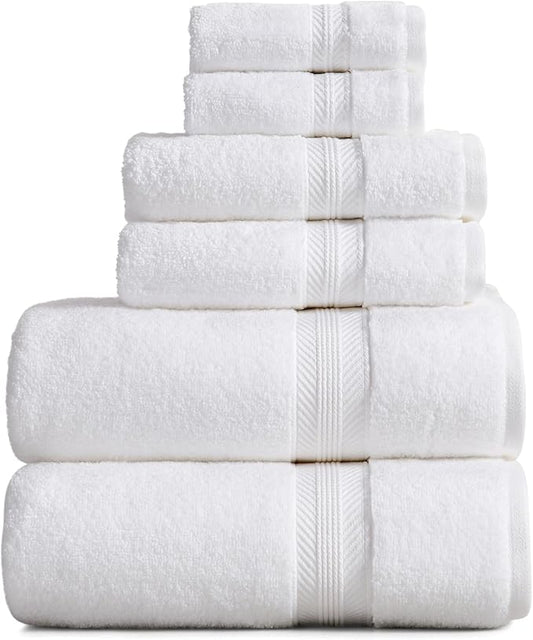Springtree Home White Bath Towels Set of 6 | Ultra Quick Dry Bath Towels | 100% Combed Cotton | Absorbent Quick-Dry Towels for Bathroom | Oeko-TEX® Standard 100 Cotton | White