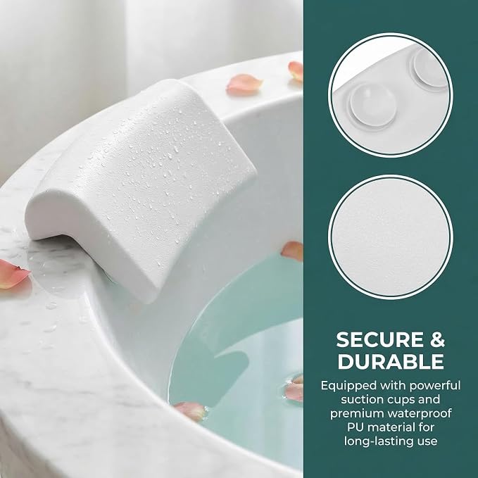 POPETPOP Bath Tub Pillow, Pu Bath Neck Pillows for Tub with 2 Suction Cups | Bath Essentials Neck Pillow for Head and Neck Support, Wave Bath Pillow for Home, Salon, Spa, Bathtub (11.59'' X 5.70'')