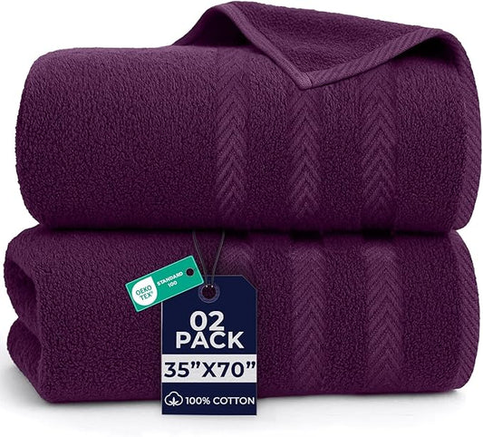 DAN RIVER 2 Pack Luxury Bath Sheets 35x70, 600 GSM, Soft & Quick Dry 100% Ring Spun Cotton Towels Ideal for Hotels, Spas, Gyms & Salons Extra Large, Purple Passion