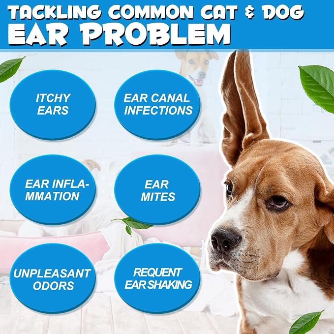 Ear Infection Treatment Drops for Dogs and Cats,with 1% Hydrocortisone Soothing Dog Yeast Infection, Itchy Ear Relief-Treats Ear Infections for Dogs & Cats - 2 fl oz
