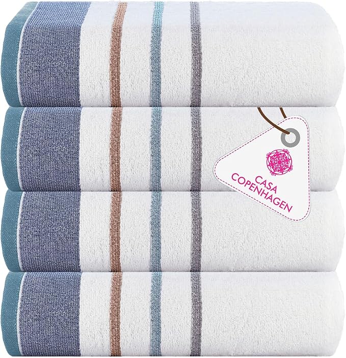 CASA COPENHAGEN White Bay 4Pcs 100% Egyptian Cotton Designer Hand Towels Gift Set- Grey - Denim 600 GSM, 28"x16", 4Hand Towels for Bathroom Set for Women & Men