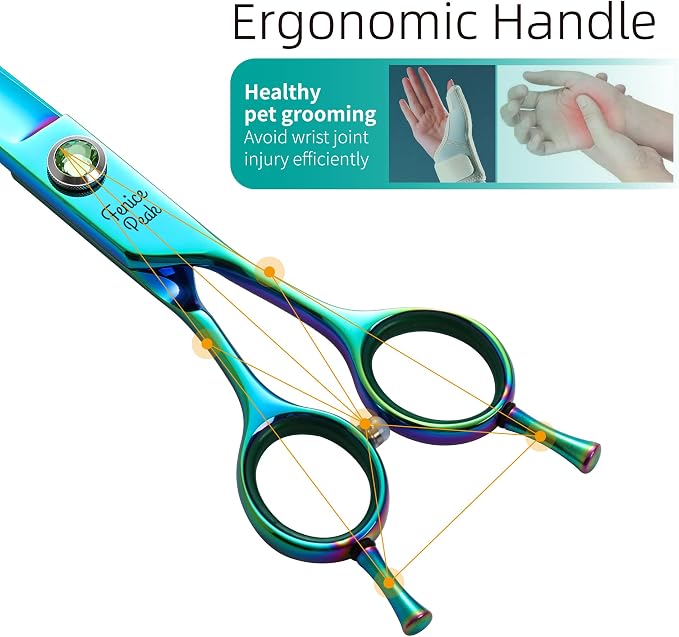 7.5'' Green Curved Dog Grooming Scissors Pet Shears with Ergonomic Offest Handle and Simulated Emerald Screw 440C Grooming Scissors Trimming Shears Durable and Sharp