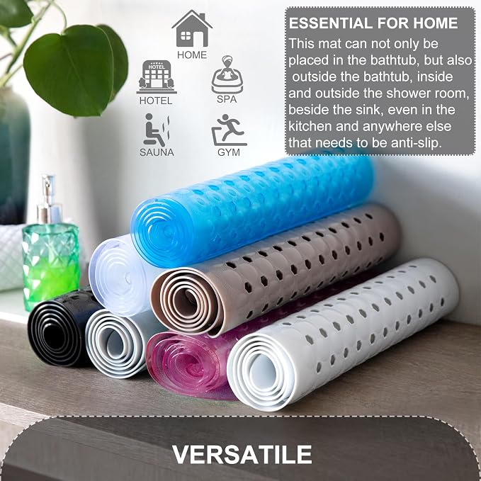 TEESHLY Bath Tub Shower Mat, Non Slip Bathtub Floor Liner Mats with Suction Cups and Drain Holes, Machine Washable Bathmat for Bathroom Floor Safety, 40 x 16 Inch, Sky Blue