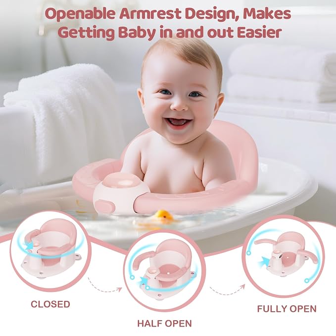 Baby Bath Seat for Babies 6 Months & Up - Baby Bath Seats for Babies Sitting Up | Non-Slip Baby Bath Chair with Cushion & Suction Cup | Toddler Bath Seat Newborn Infants Baby Bathtub Seat (Pink)