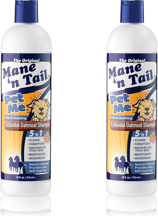 Mane ’n Tail Pet Me Colloidal Oatmeal Pet Shampoo, 5-in-1 Soothing Dog & Pet Shampoo for Dry Itchy Skin, Cleans, Conditions & Deodorizes with Aloe Vera, Shea Butter & Argan Oil 16 fl oz 2-Pack