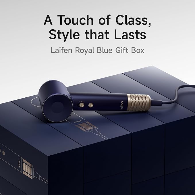 Laifen Premium High-Speed Hair Dryer Royal Blue Gift Box, Professional Ionic Portable Blow Dryer with 110,000 RPM, Lightweight, Low Noise, 360° Magnetic Styling Attachment, Wall Mount, Gift Bag, HD502
