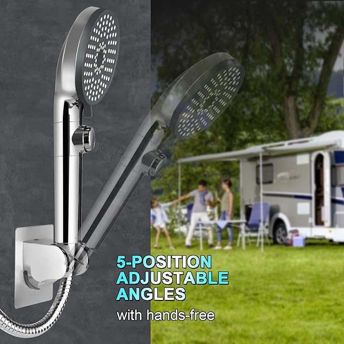 RV Shower Head with Hose, High Pressure 5 Mode Shower head Replacement, Showerheads for RV/Campers, Travel Trailer, Motorhome for Water Saving, Handheld Shower Head Holder and Hose, On Off Switch
