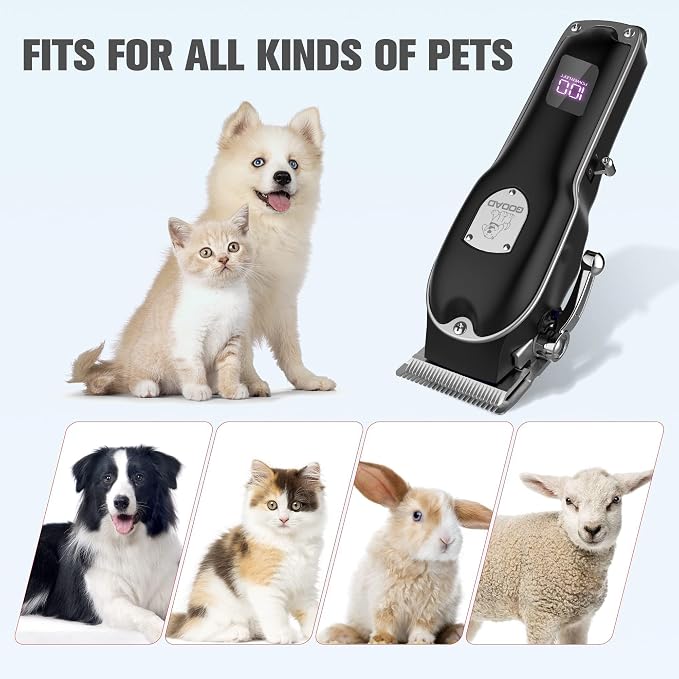 Dog Clippers for Grooming for Heavy Thick Hair&Coats,Low Noise Hair Trimmer,Rechargeable Cordless Pet Shaver with Stainless Steel Blade, Dog Grooming Kit for Small Large Dogs Pets (Black)