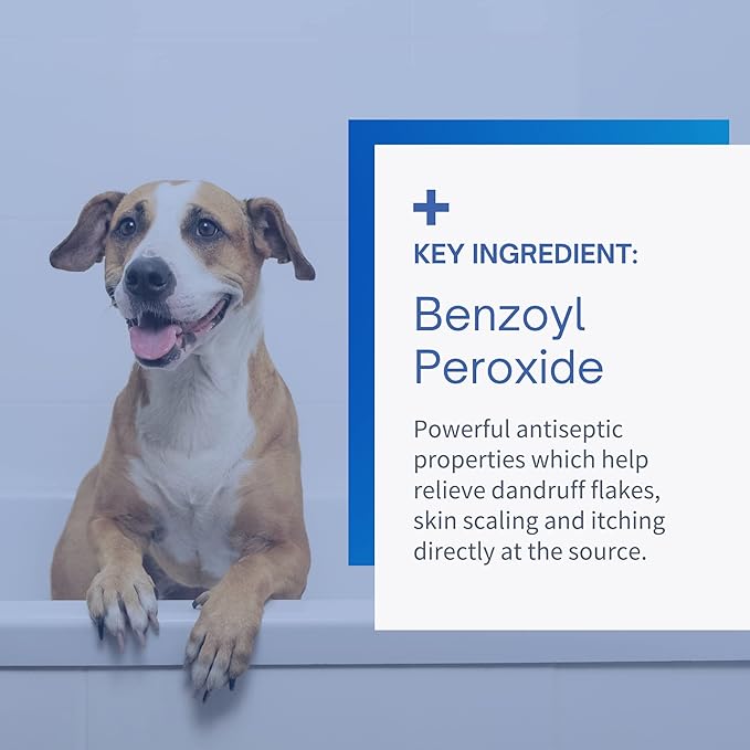 Dandruff Shampoo for Cats & Dogs - Benzoyl Peroxide with Vitamin E - Medicated Treatment for Itchy & Dry Skin, Seborrhea, Mange, Folliculitis, Dermatitis, Acne, Flakes & Skin Scaling - 12oz