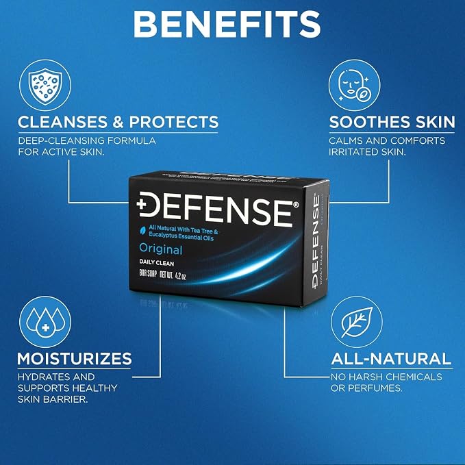 Defense Soap All Natural Original Bar Soap 3-Pack (Daily Clean) – Tea Tree & Eucalyptus Oil – Wrestling & Post Workout Hygiene for Athletes – 4.2 oz Each