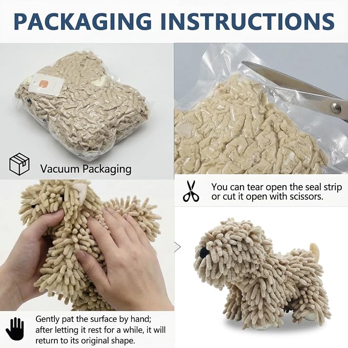 Cute Dog Chenille Hand Towel, 3D Puppy Hangable Fuzzy Ball Hand Towel Microfiber Super Soft Absorbent Bathroom & Kitchen Towels with Hanging Loop, Can Be Placed on the Sink Countertop (Khaki+Gray)