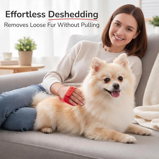 Pets&Goods Rubber Pet Grooming Brush for Dogs & Cats – Bath & Deshedding Brush with Custom-Fit Hand Straps – Soft Silicone Bristles for Short & Medium Hair – Anti-Slip, Easy to Clean