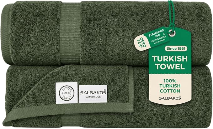SALBAKOS 2-Piece 100% Turkish Cotton Extra Large Bath Towel 35x70 inch | Premium Hotel Quality Bath Sheet Towels | Thick, Soft, Absorbent, Oversized Bath & Beach Towels (Green, 2 Bath Sheets)