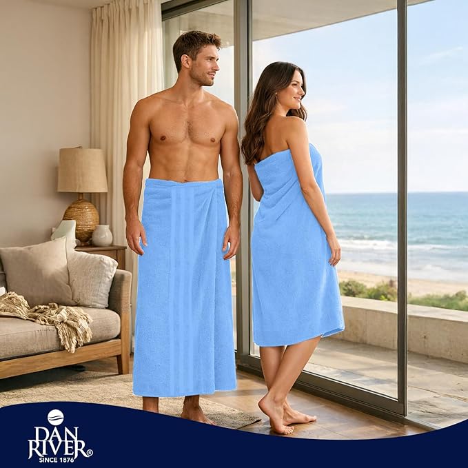 DAN RIVER 2 Pack Luxury Bath Sheets 35x70, 600 GSM, Soft & Quick Dry 100% Ring Spun Cotton Towels Ideal for Hotels, Spas, Gyms & Salons Extra Large, Medium Blue