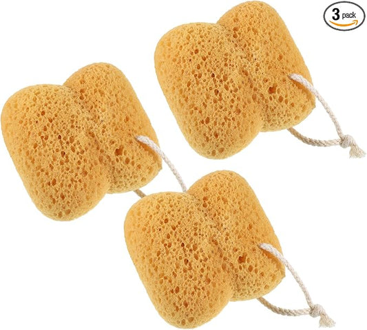 JJUNW 3 Pcs Natural Bath Sponge, Larger Sea Sponges for Body Wash, Exfoliating Body Scrubber for Gentle Deep Cleansing, Ultra-Soft with Rich Lather