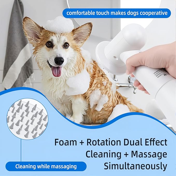 Electric Rotating Massage Dog Shampoo Spray Dispenser with Foam Brush [2026 Upgraded Version] Dual-core Electric pet Bath Brush | 2-Speed Variable Frequency SPA × Double Bubbles