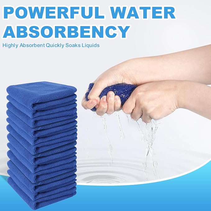 12 Pack 100% Cotton Wash Cloth, 12x12 Inch Highly Absorbent and Soft Feel Fingertip Towels, Machine Washable Washcloths for Bathroom, Gym, Hotel, Spa and Kitchen, Blue