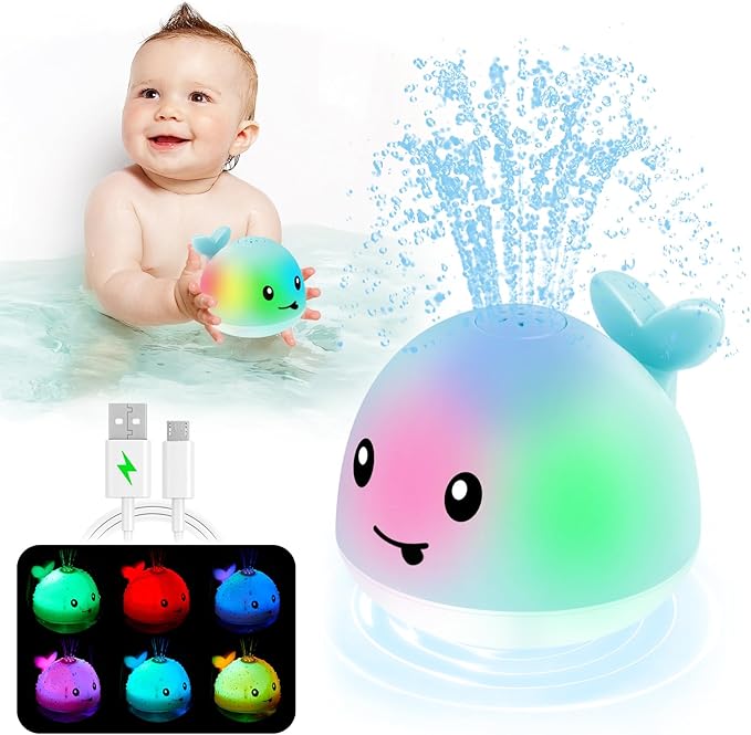 Baby Boy Bath Toys, Easter Basket Stuffers for Babies 1 Year Old Boy Gifts, Toddler Bath Toys for Kids Ages 1-3, Light Up Whale Bath Toy Sprinkler Baby Toys 6-12-18 Months Bathtub Fountain Toy