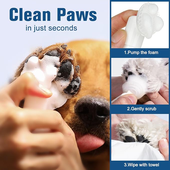 Paw Cleaner for Dogs & Cats, No-Rinse Foaming Pet Foot Washer with Built-in Scrubber Brush for Dirty, Muddy Paws – Suitable for Small, Medium & Large Dogs, Puppies, Kittens