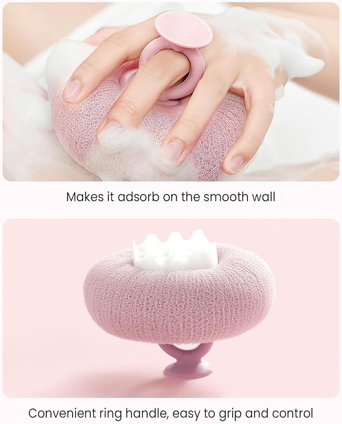 4Pcs Super Soft Sunflower Suction Cup Bath Ball, 2-in-1 Super Soft African Exfoliating Shower Towel Net Sponge Bath Ball, Exfoliating Bath Net Sponge Body Scrubber Shower Ball for Men Women (Purple)