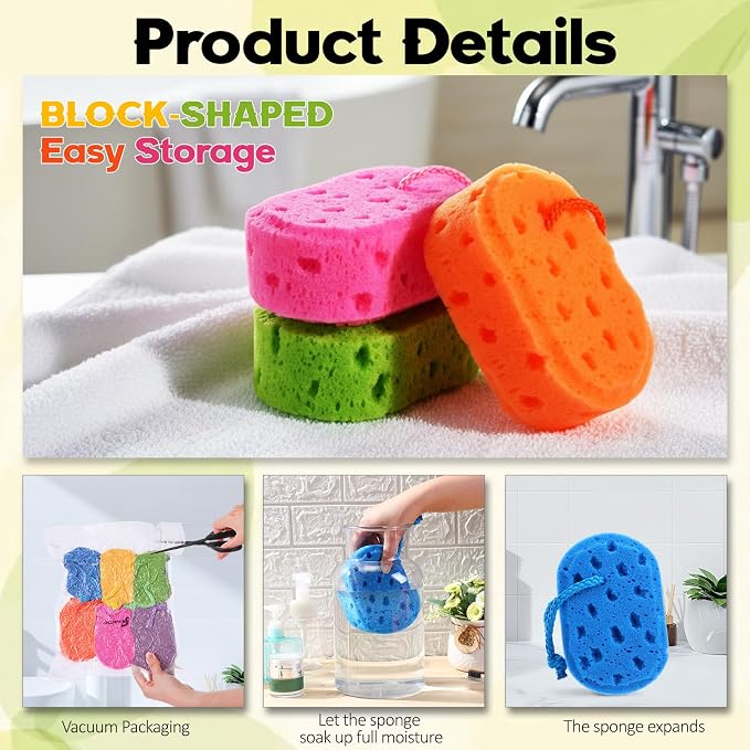 FoldTier 12 Pcs Exfoliating Bath Sponge Body Loofah Sponges Shower for Women Reusable Soft Bathing Pouf Foam Luffa Body Scrubber and Rich Lather, Color Matching (Bright Color)