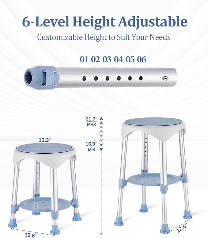 Shower Stools for Seniors, Small Shower Chair for Inside Narrow Tub, Height Adjustable Swivel Shower Chair with Storage Tray, 360° Rotating Narrow Shower Chair for Bathtub Small Tub, Blue
