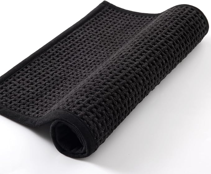 Bathroom Rugs Non Slip Washable, Super Absorbent Thin Bath Mat for Small Quick Dry Low Pile Bathroom Rug, (Black, 24″x16″)