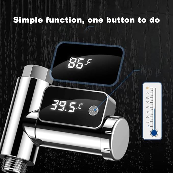 Vikye Digital Thermometer, LED Display Water Shower Thermometer Rotatable Screen, Baby Bath Water Temperature Measurement Waterproof Easy to Read