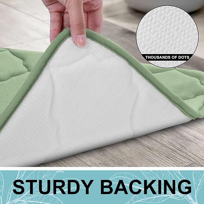 OLANLY Memory Foam Bath Mat Rug 47x32, Ultra Soft and Absorbent Bathroom Rugs, Non-Slip, Comfortable, Machine Washable Bath Carpet for Bathroom Floor, Tub Shower and Home Decor Accessories, Sage Green