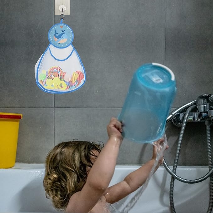 Bath Toy Organizer Bag Cute Cartoon Pattern Mesh Bath Tidy Storage Net Holder Basket Bag for Kids Bathroom Toys Polyester Material Large Capacity (Dolphin)