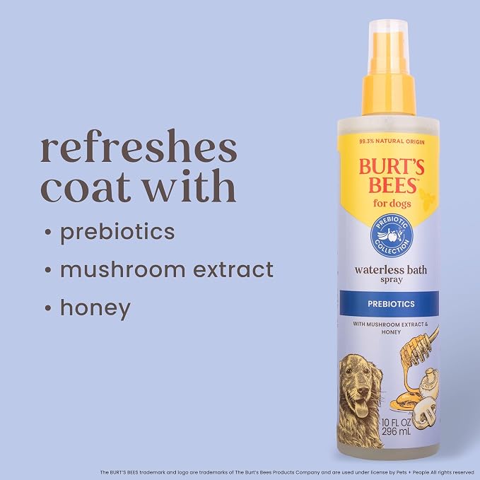 Burt's Bees for Pets Waterless Bath Spray for Dogs, Prebiotics Collection with Mushroom Extract & Honey, Naturally Derived Dog Grooming Spray, 10oz