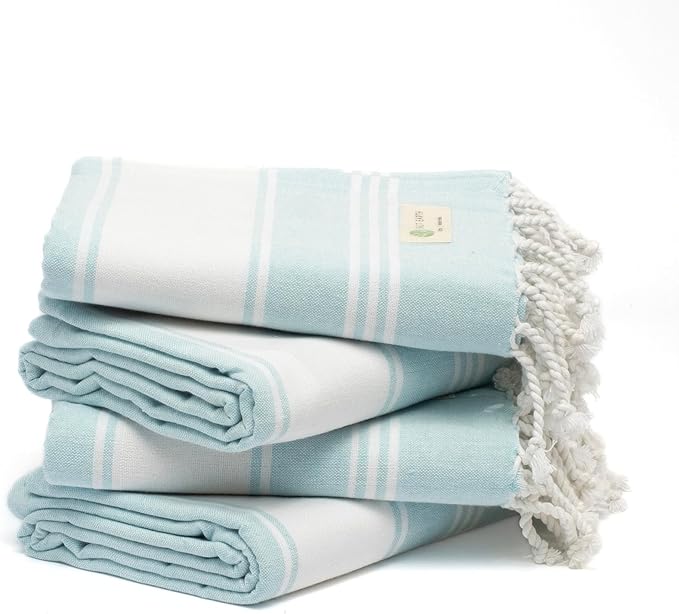 Salt Earth Cotton Turkish Beach Towel (Set of 4, 36"x72") - Soft, Quick Dry, Sand Resistant, Absorbent Towels for Bathroom, Home, Travel, Pool, Spa, Bath, Swim - Beach Towels Oversized (Aqua)