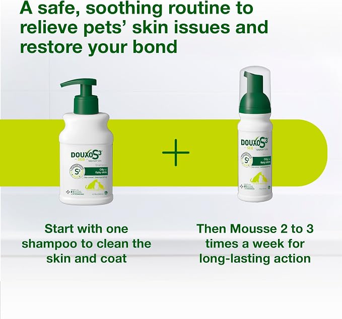 Douxo S3 SEB Dog Seboregulating Shampoo, Seborrhea Treatment for Dogs & Cats, Helps Control Dandruff, Unpleasant Odors & Oily/Flaky Skin, 0.5% Ophytrium, 16.9 fl oz