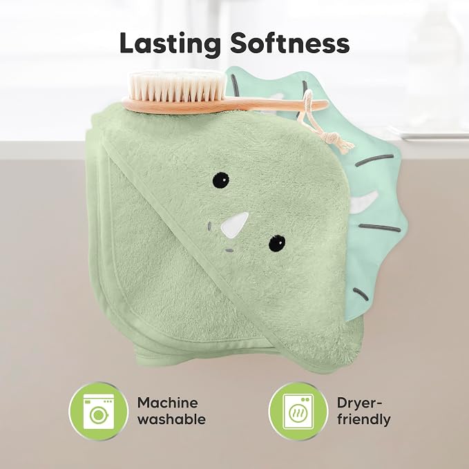 KeaBabies Hooded Baby Towel for Newborn Baby Bath Towels(Triceratops,30x30) | Viscose Derived from Bamboo, Large Baby Towels with Hood, Boys, Girls, Toddler, Soft Absorbent Baby Bath Essentials