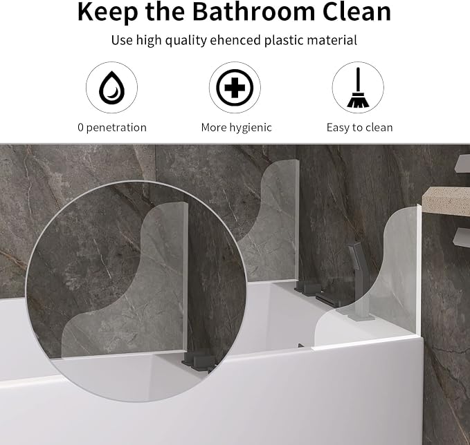 2 Pcs Shower Splash Guard for Bathtub Corner, Transparent Bathtub Shower Splash Guard with 3M Super Viscose - Transparent