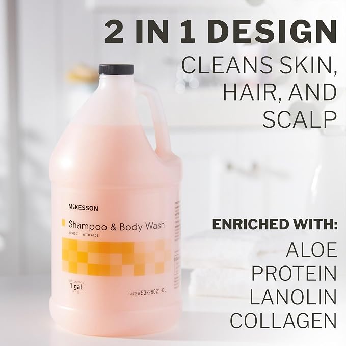McKesson Body Wash and Shampoo, Apricot Scent, 1 gal, 4 ct | Bulk Refill Full Body Wash with Aloe