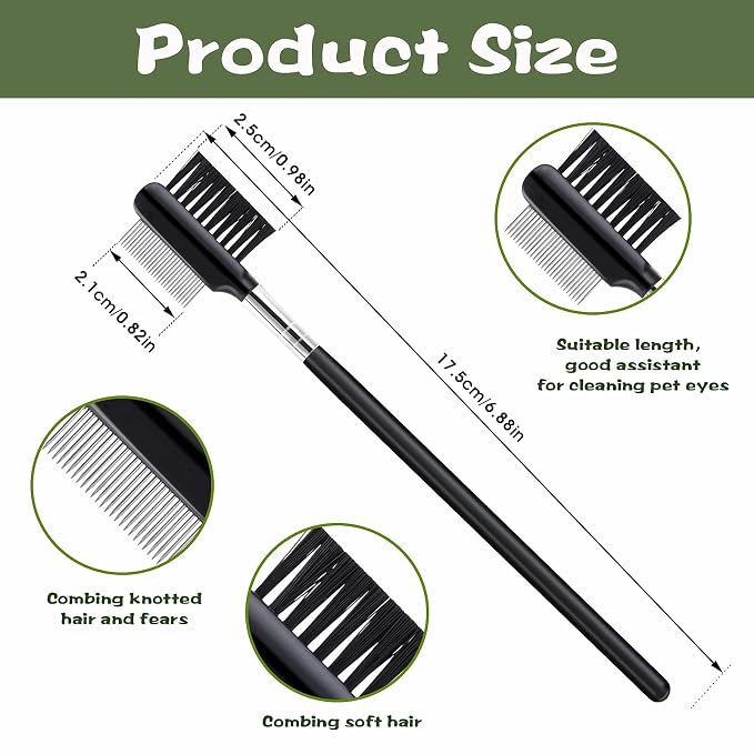 cobee Double-Head Metal Grooming Comb for Dogs, Puppies, and Cats - 2 Pcs Booger, Flea, Crust, Mucus, and Tear Stain Remover