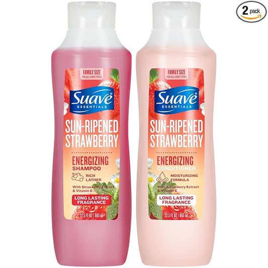 Suave Shampoo & Conditioner Set, Sun-Ripened Strawberry – Everyday Energizing Formulas with Fruit Extract & Vitamin E, 22.5 Oz Ea (2 Piece Set)