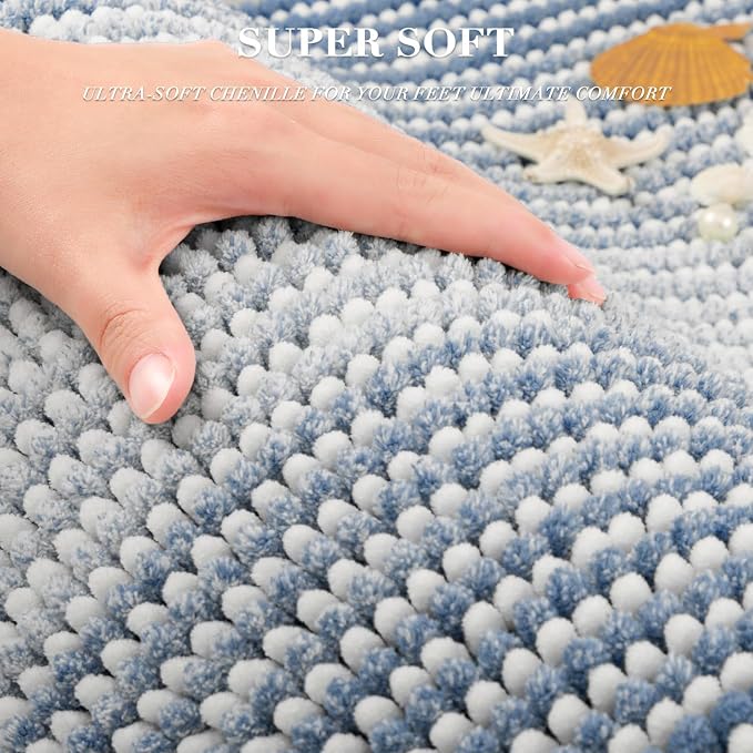BSICPRO Chenille Bathroom Rugs, 24 x 43 Inches Non Slip Absorbent Bath Mat, Soft Shaggy Shower Bath Floor Mats for Bathroom, Machine Washable(Fog Blue)