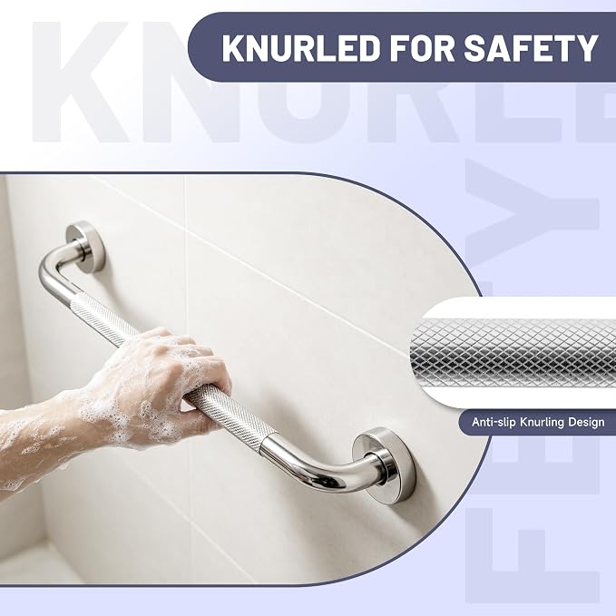 32 Inch Shower Grab Bar,XIANTHUS Chrome Anti Slip Safety Bars, 304 Stainless Steel Bathroom Handrail, Handicap Grab Bars for Wall, Shower Grip Handle for Seniors Elderly Injury Assist Bath (1.25" Dia)