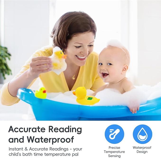 b&h Rechargeable Baby Bath Thermometer, Digital Water Temperature Monitor for Bathtub and Room, Floating Bath Toy for Newborns & Infants, Safe & Accurate (Baby Duck)