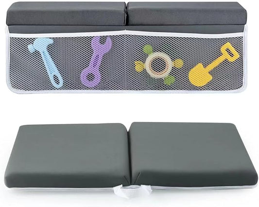 PandaEar Baby Bath Kneeler and Elbow Rest Set - Extra Thick Memory Foam Bathtub Kneeling Pad with Mesh Storage Pockets - Non-Slip, Waterproof Knee Cushion for Bathing Newborns & Toddlers - Dark Grey