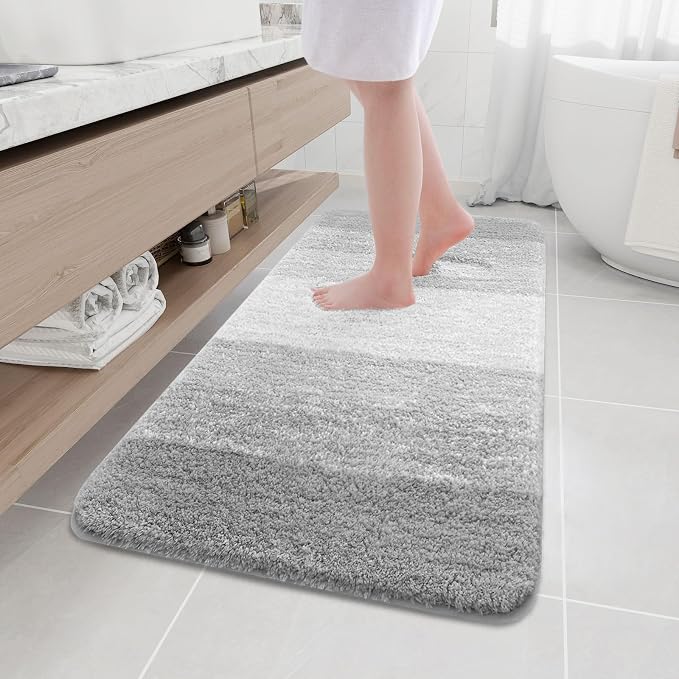 Arotive Microfiber Bathroom Rugs, Shaggy Soft and Absorbent Bath Rug, Thick Plush Machine Washable Dry Bath Mats for Bathroom, Tub and Shower, 47x24, Light Grey, Rectangular