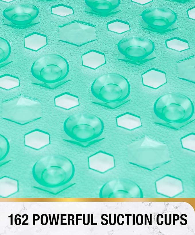 HITSLAM Shower Mat Anti Slip, Square Bath Mat for Tub Non Slip with Suction Cups and Drain Holes, 21x21 Inch Bathroom Shower Stall Floor Mat, Machine Washable, Soft on Feet, Green