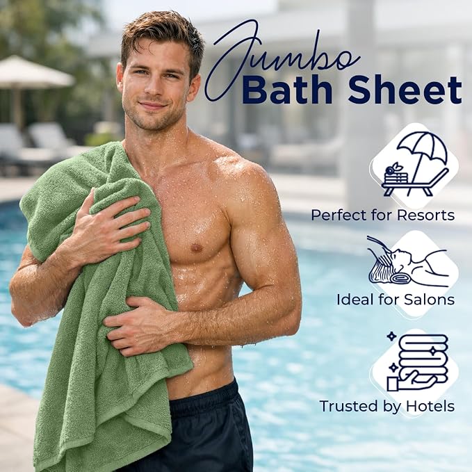 DAN RIVER Pack of 1 Jumbo Bath Sheet 40x80 Inches, Extra Large Quick Dry Bath Towels for Bathroom, Soft Absorbent Towels - Sage Green