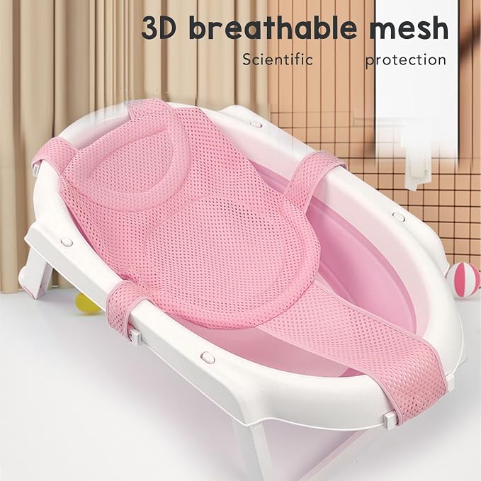 Baby Bath Seat Support Non Slip Universal Detachable Net Bathtub Sling Shower Mesh (Pi-nk)
