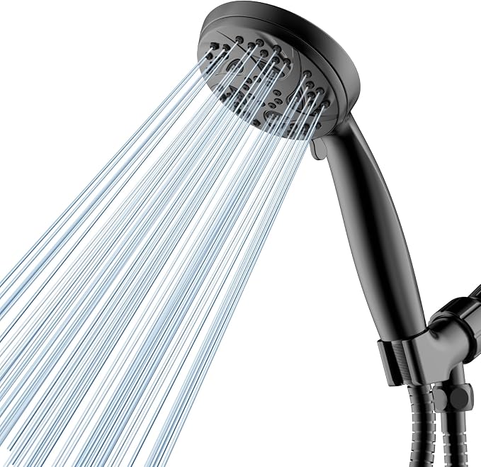 Hand Held Shower Head, High Pressure 6 Spray Mode Handheld Showerhead, Matte Black Shower Head with 59 Inch Stainless Steel Hose and Adjustable Bracket