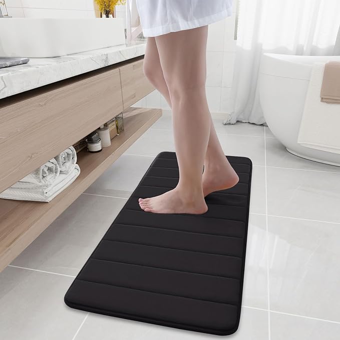 Buganda Memory Foam Bath Mat, 44" x 17", Ultra Soft Bathroom Rugs, Water Absorbent and Machine Washable Bath Rug for Bathroom, Shower, and Tub, Black