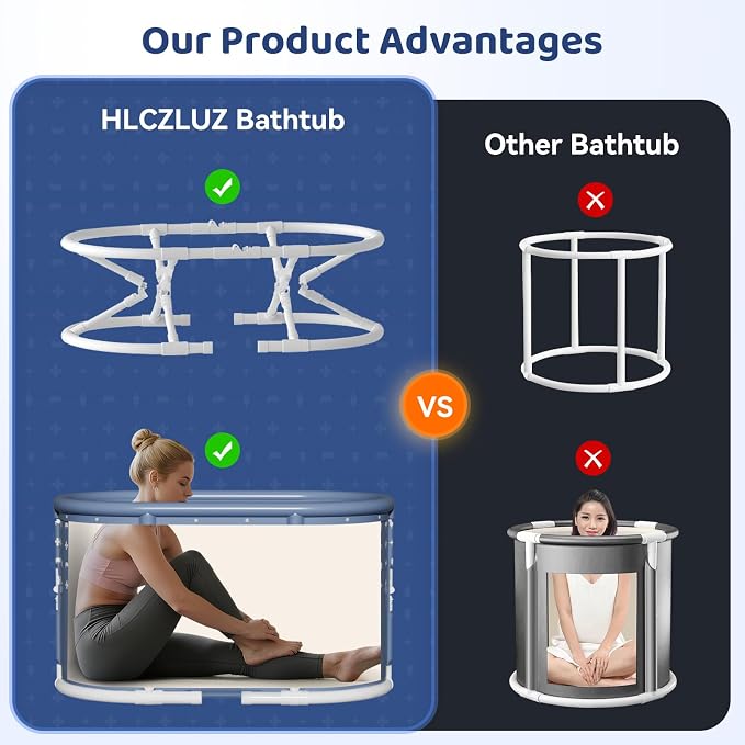 Portable Bathtub, Foldable Bathtub No Installation, Freestanding Shower Bathtubs with Cushion, Collapsible SPA Soaking Bath Tub, Hot & Ice Bath Tub for Indoor Outdoor (Light Gray)