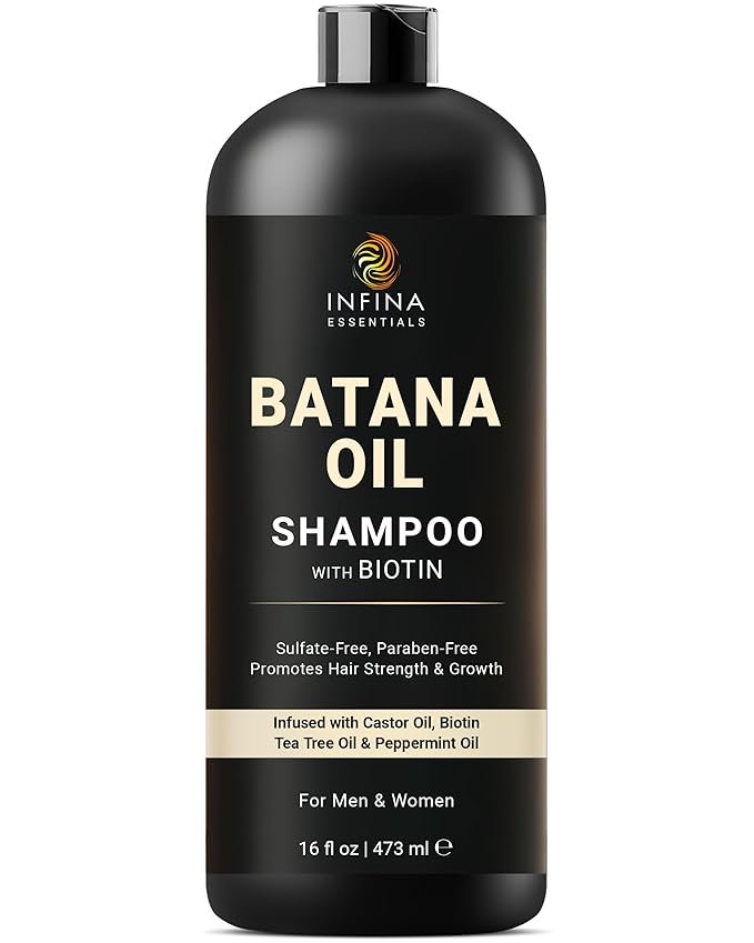 INFINA ESSENTIALS Batana Oil Shampoo | 16 fl oz | with Biotin & Tea Tree | Moisturizing, Strengthening & Nourishing Formula | Promotes Hair Growth and Thickness
